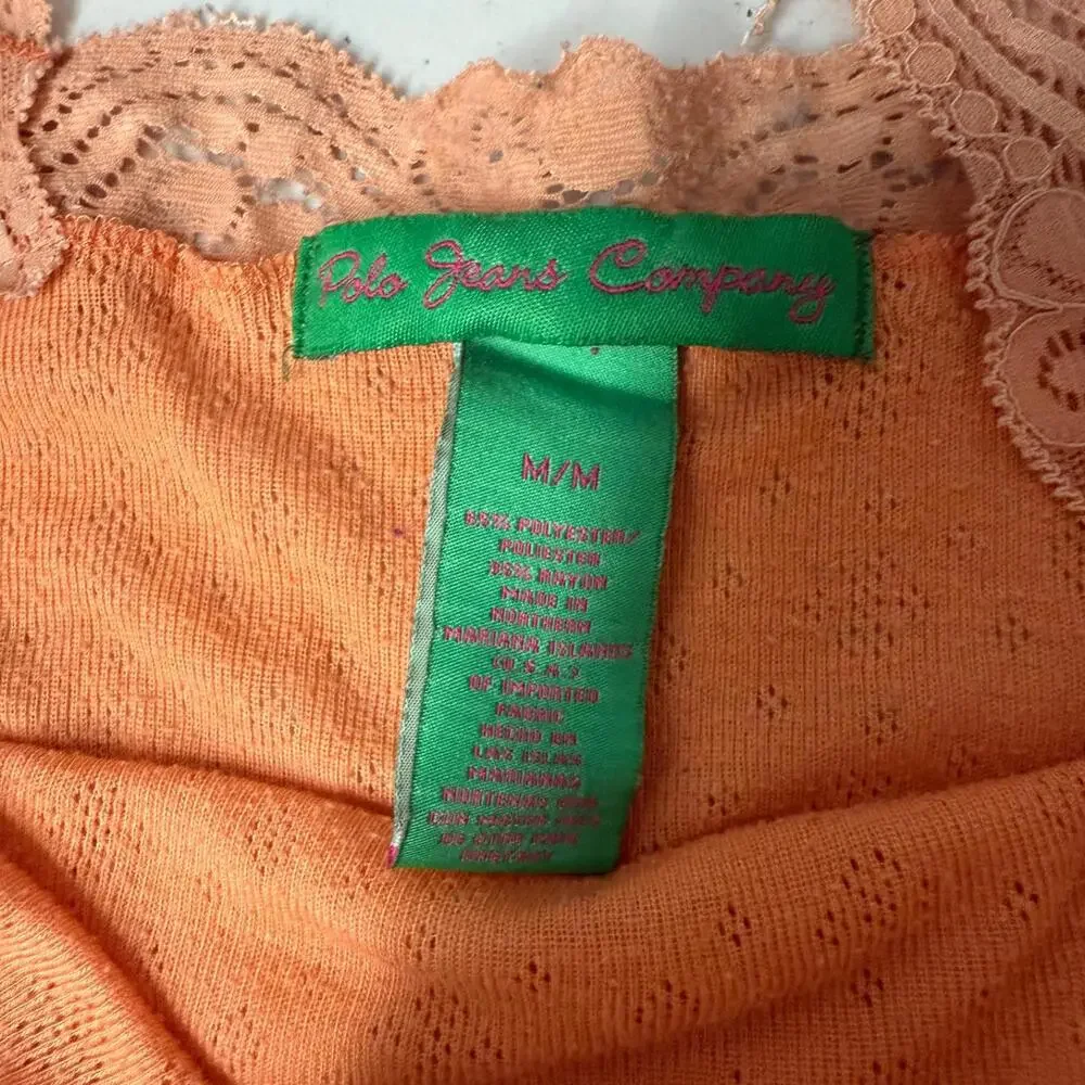 Polo Jeans Company Women's M Vintage Y2K Orange Lace Trim‎ Tank Camisole Rare - Picture 5 of 5